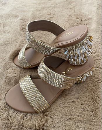 Gold crystal block heels